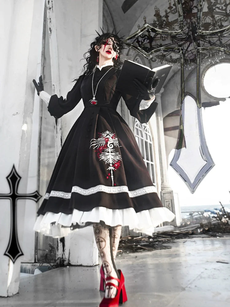 Dark night nun gothic long sleeve dress