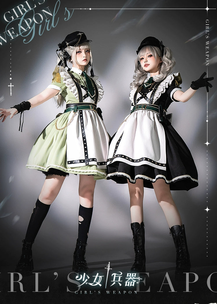 【受注予約5/22まで】少女兵器 エプロン付きワンピースセット・ブラック