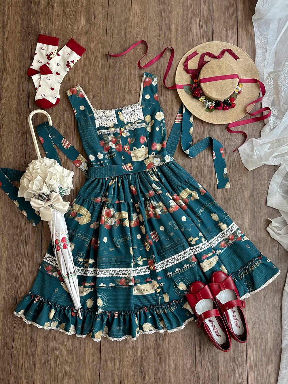 【受注予約9/16まで】Strawberry Journal2.0 フェイクフロントジャンパースカート