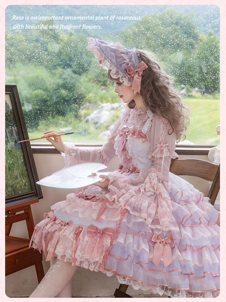 【受注予約8/6まで】Rose Courtyard レースとリボンのジャンパースカート・新色