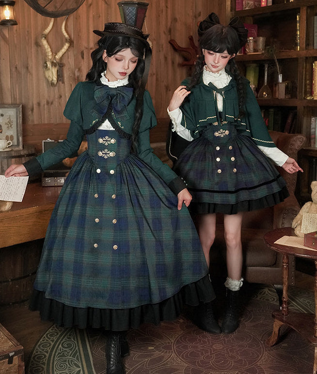 Berlin Letter グリーンチェックのジャンパースカート・ロング丈