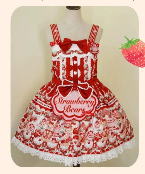 [Pre-orders available until 8/28] Bear Strawberry Garden Overall Skirt