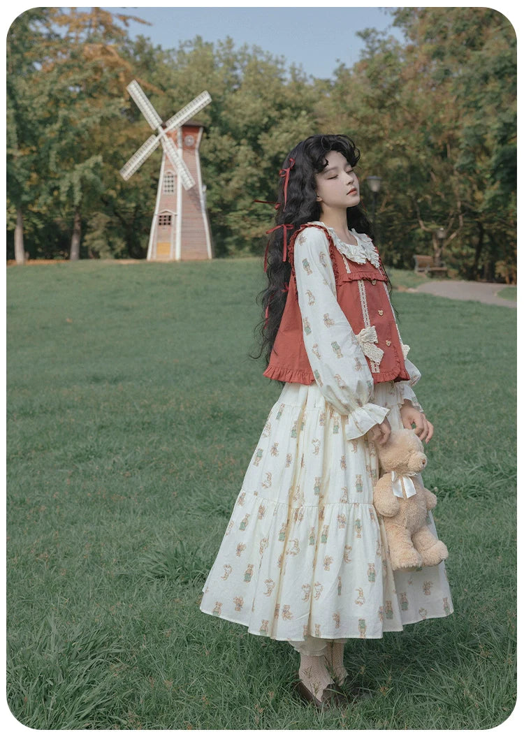 Retro Bear Red Vest and Candy Sleeve Dress
