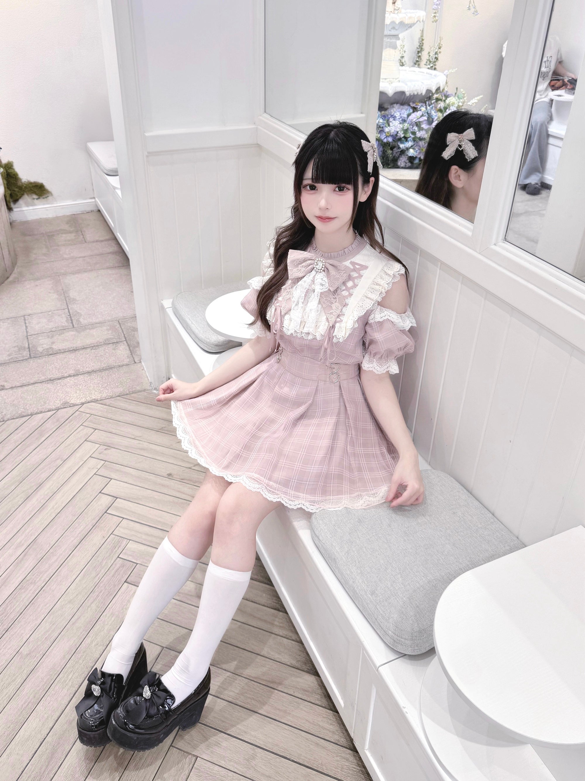 Angel Heartbeat Pink フリルチェックミニ丈ワンピース