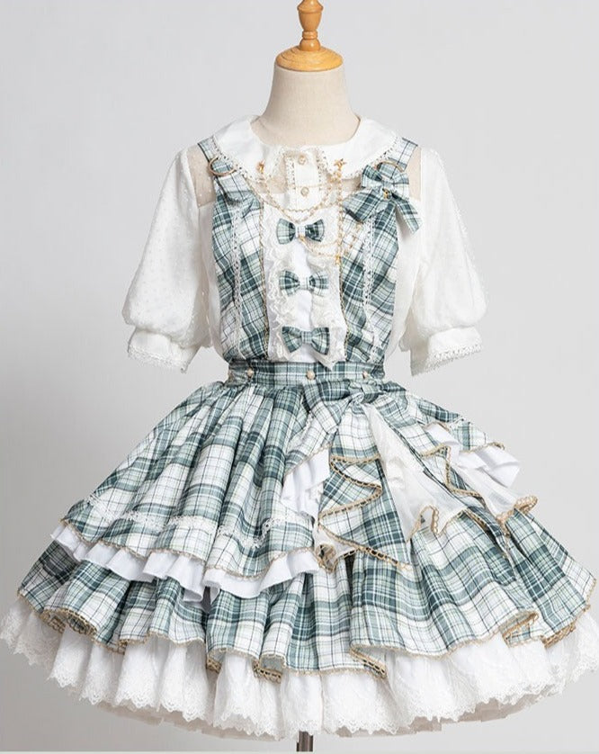 アイドル風フリルとチェックの2wayエプロンスカート