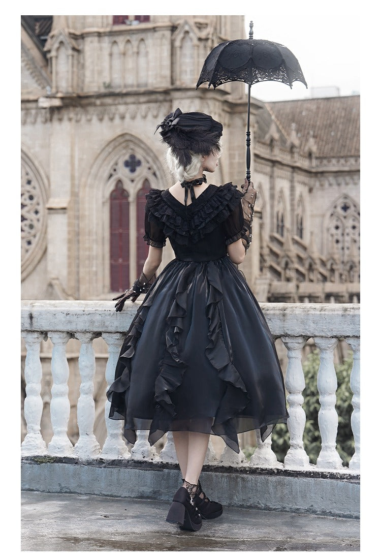 Floating Song Irregular ruffle V-neck dress