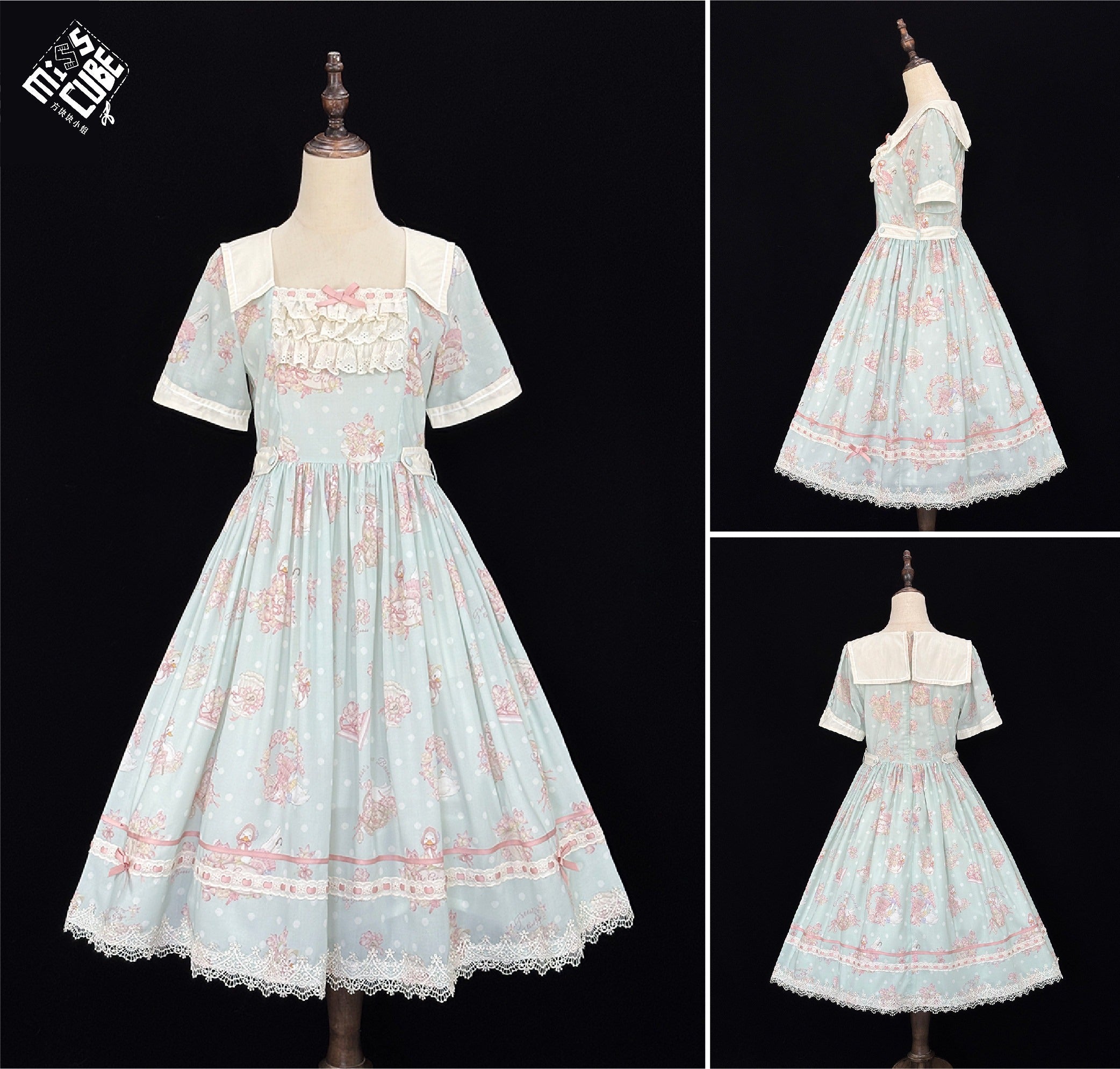 【受注予約7/22まで】花かごの白鳥 スクエアネックワンピース