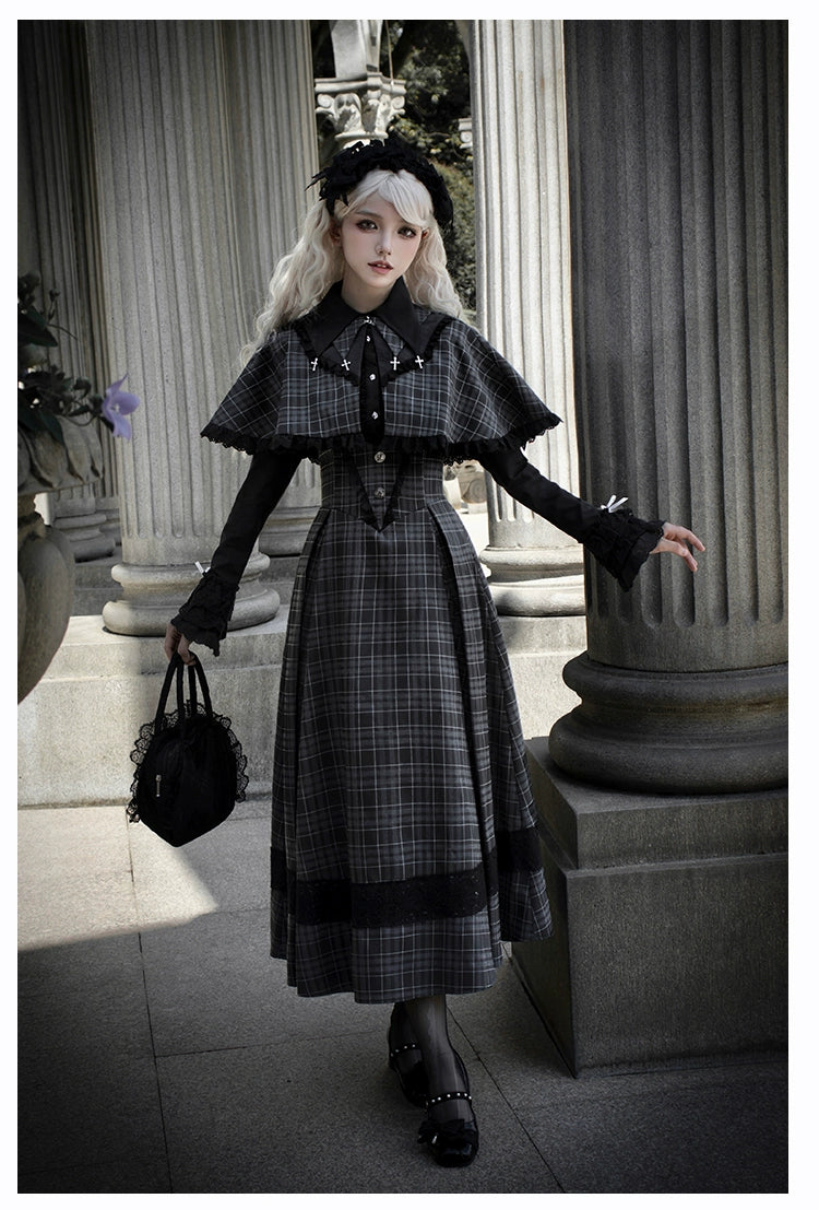 Nameless Letter Grey check jumper skirt and cape