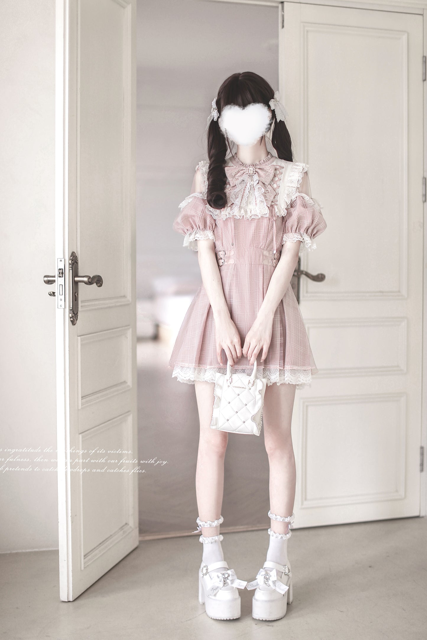 Angel Heartbeat Pink フリルチェックミニ丈ワンピース