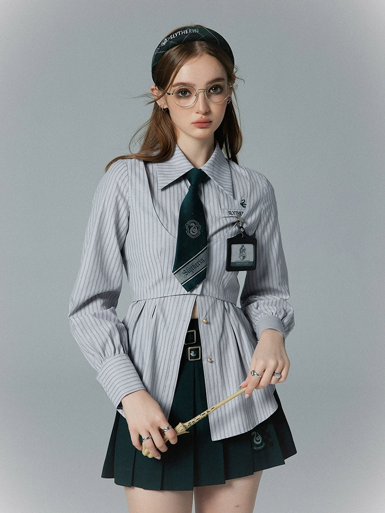 [Pre-order] Hogwarts School of Witchcraft and Wizardry Fake Two Piece Striped Blouse