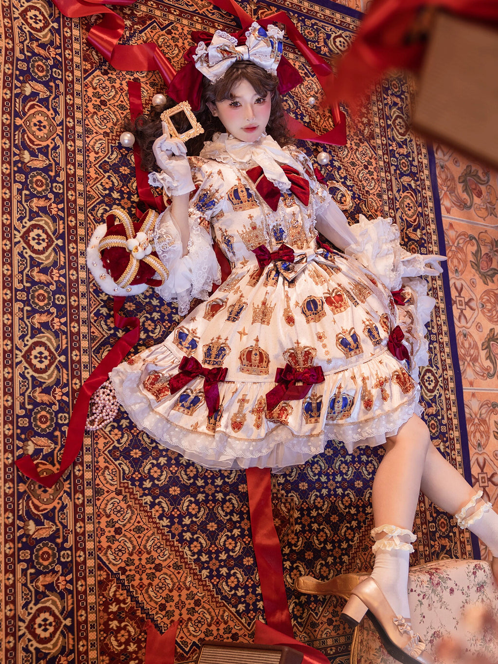 【再販・受注予約3/9まで】Star Crown ベルベットリボンのプリントワンピース