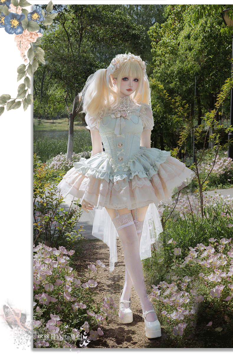 バラとリボンのバレエ風ジャンパースカート 全4色