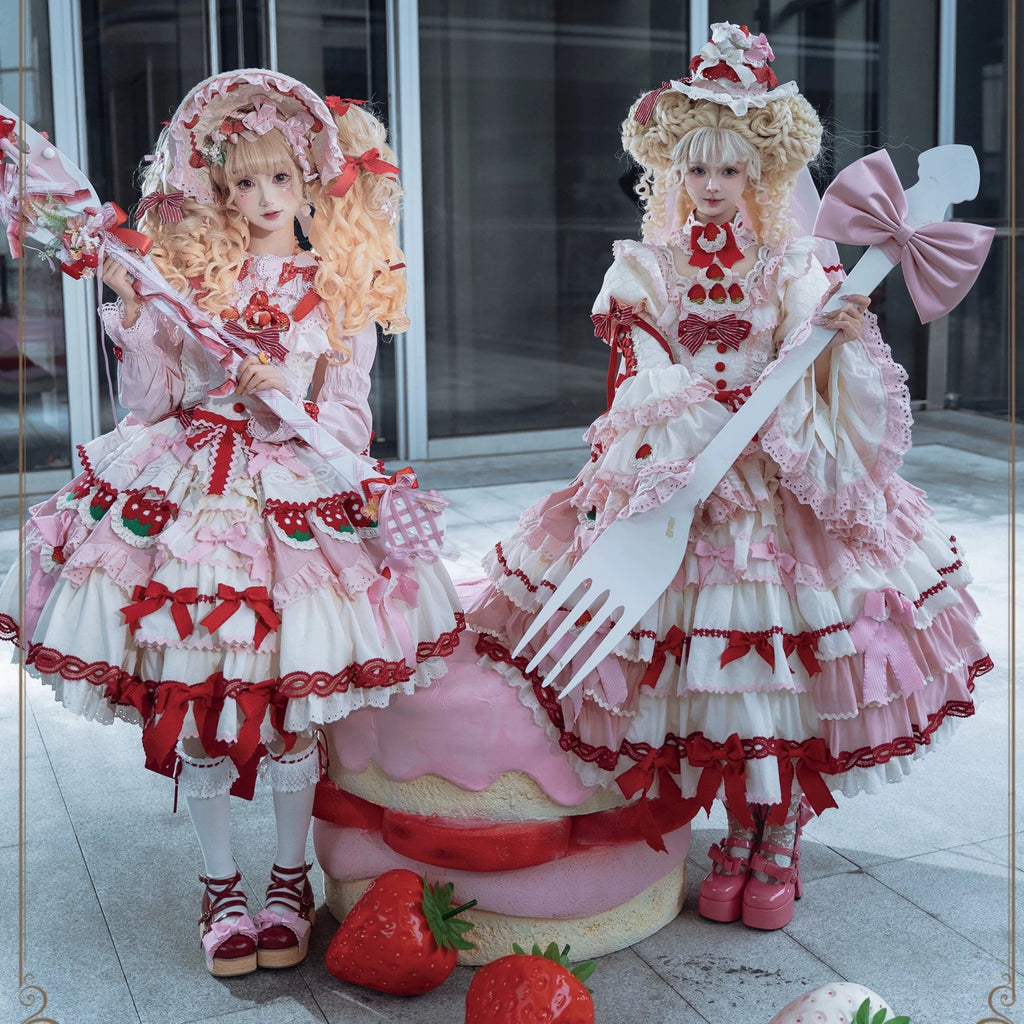 Strawberry Party リボンとフリルのデコレーションドレス・姫袖タイプ