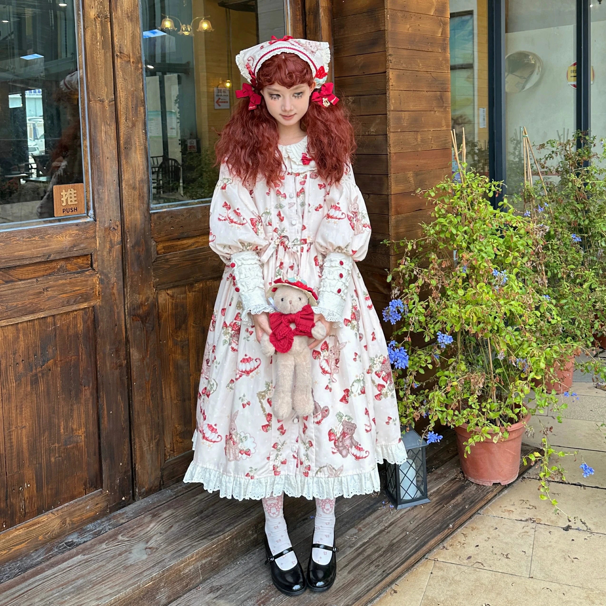 Bunny Bear Bunnyうさ耳付き長袖ワンピース・ロング丈