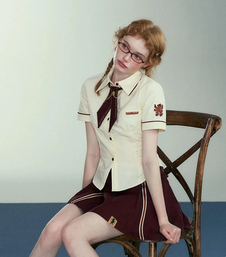 [Pre-order] Hogwarts School of Witchcraft and Wizardry Lined Waist Shaved Short Sleeve Blouse