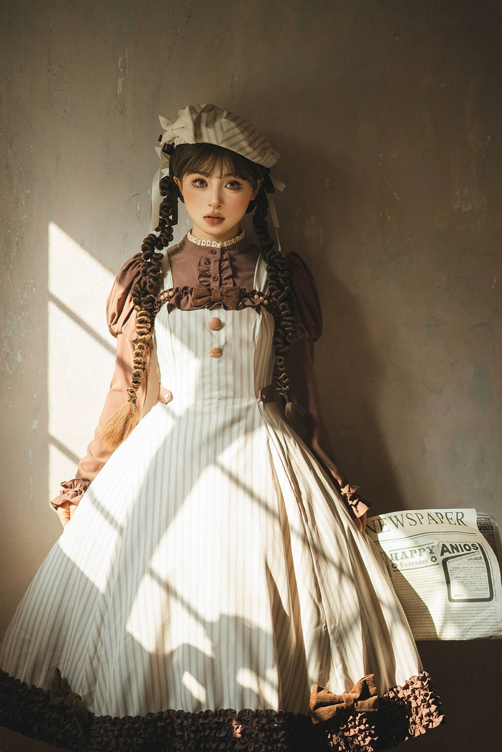 【予約販売】Classic Chocolat Stripe ストライプジャンパースカート・ロング丈