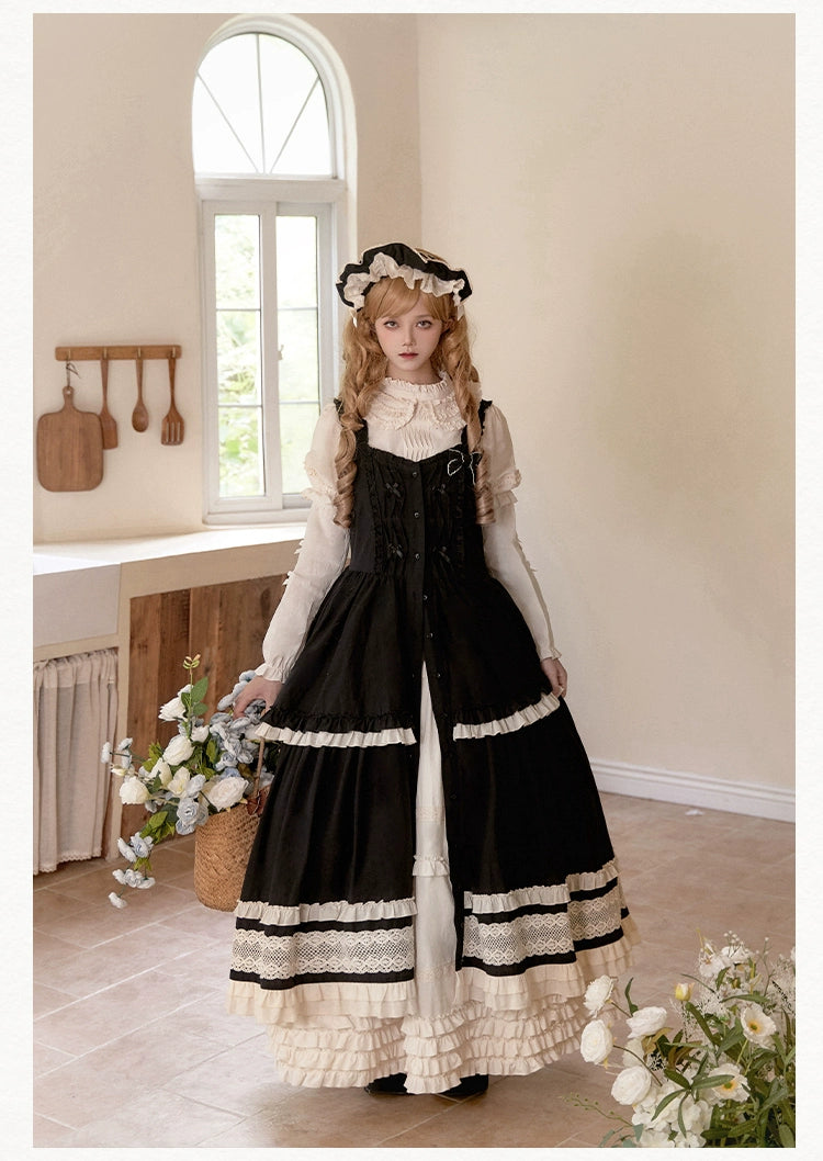 Long inner skirt with 4 tiers of ruffled hem