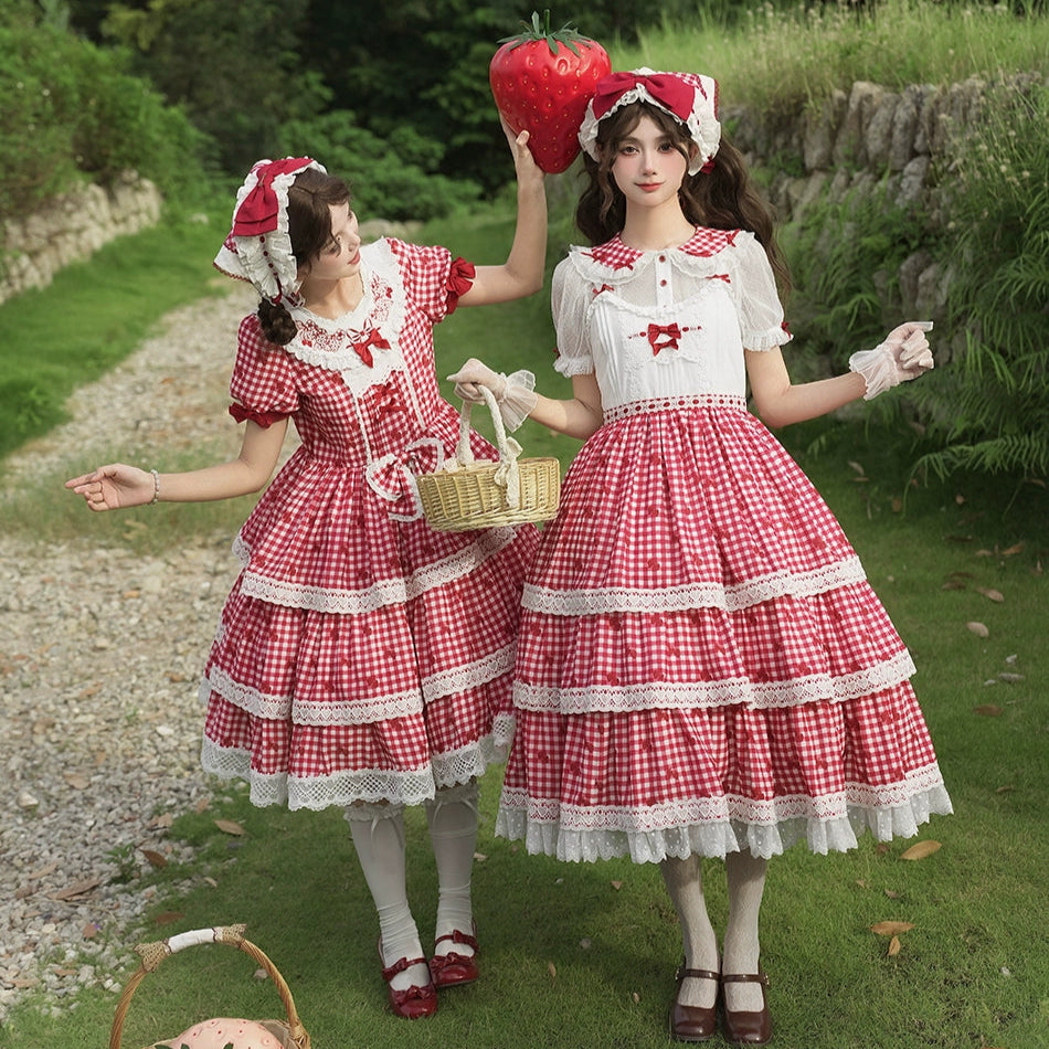 【受注予約8/18まで】Strawberry Sunshine Picnic  カントリー風ジャンパースカートとエプロン