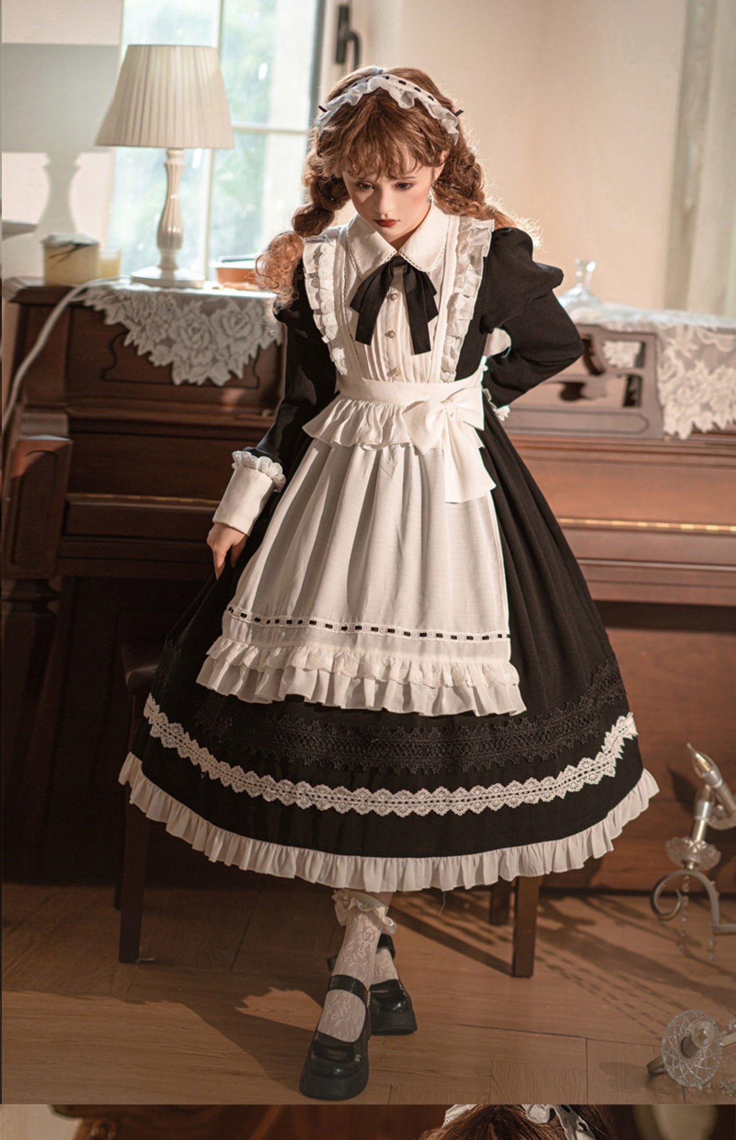 メイド風エプロン付きクラシカル ロリィタ ワンピース