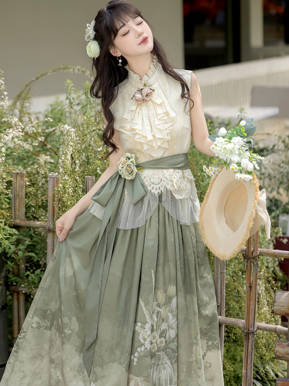 白花 中華風ロングスカートセットアップ