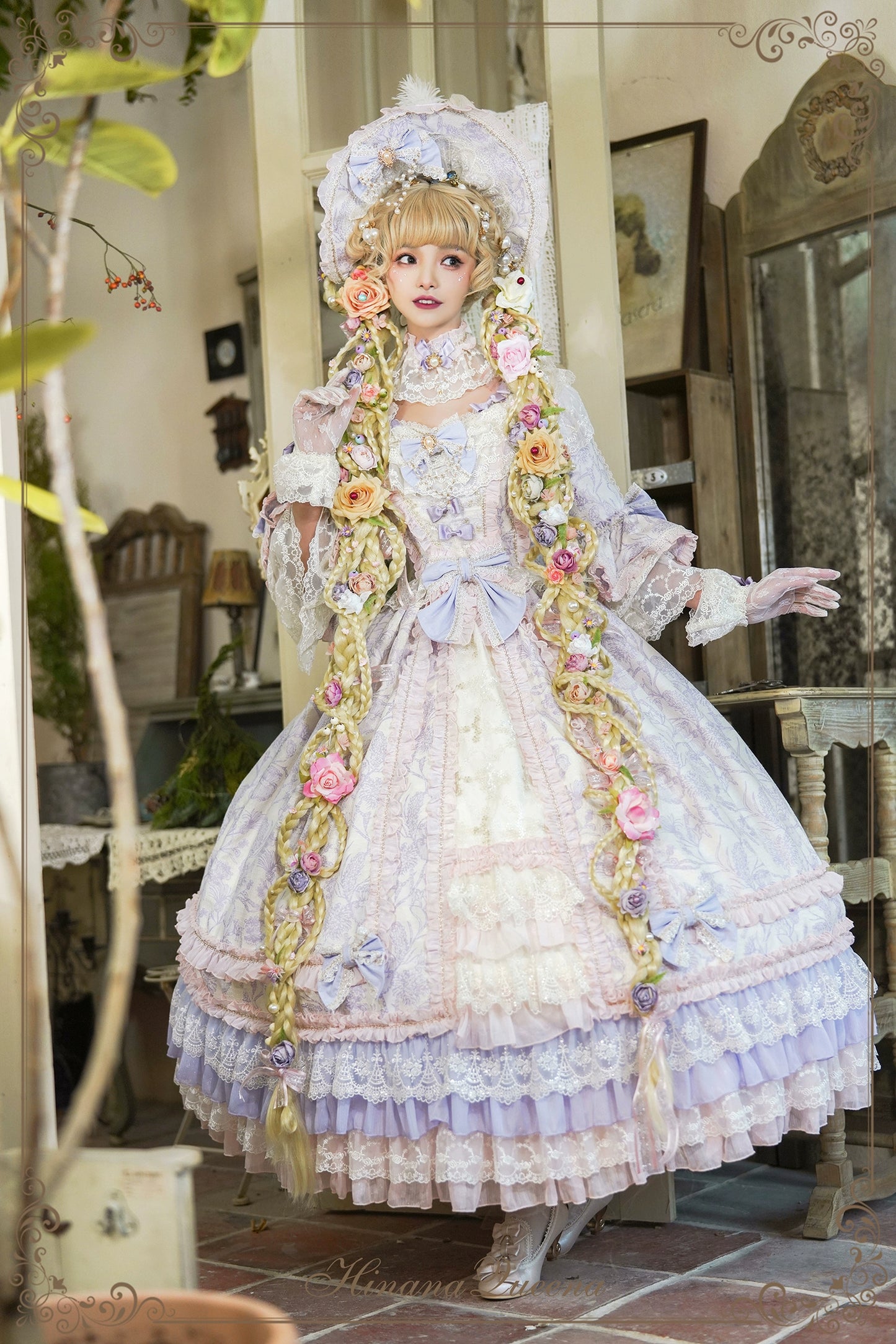 [Pre-orders available until 11/13] Rapunzel-style ribbon and lace luxury long dress