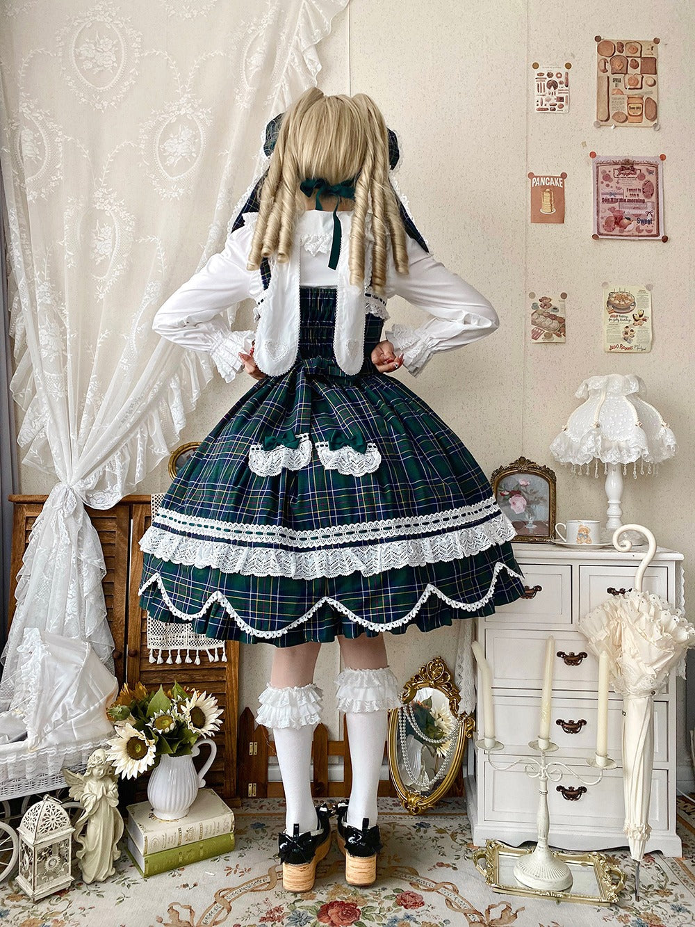 【予約販売】Checkered Petal Rabbit リボンジャンパースカート