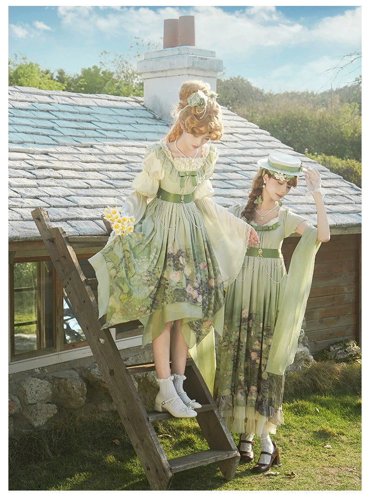 薔薇庭園 油絵プリントジャンパースカート 単品＆セット