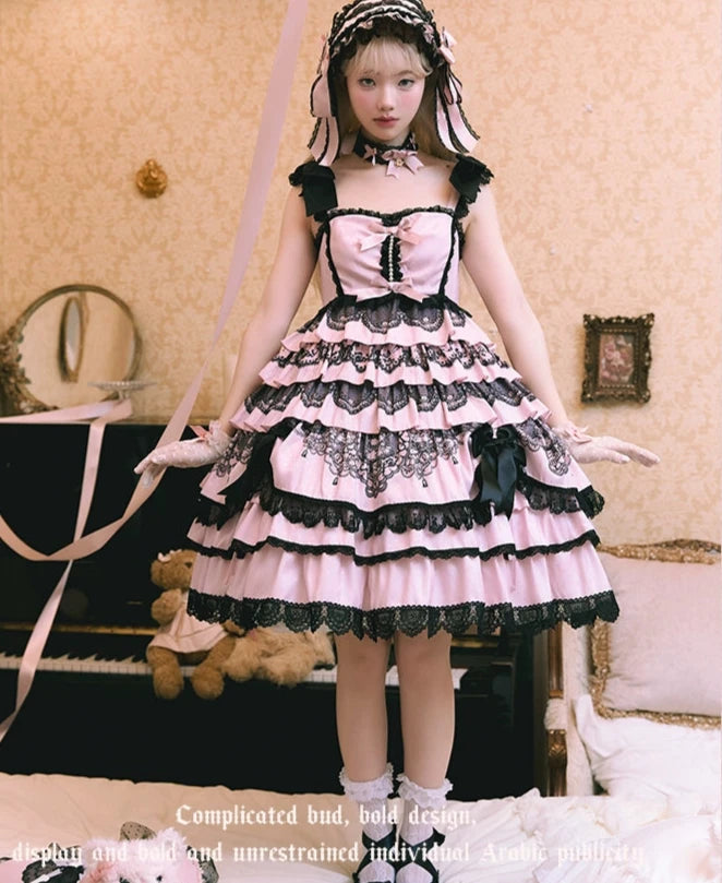 【再販・受注予約12/23まで】Lace Figure ティアードジャンパースカート