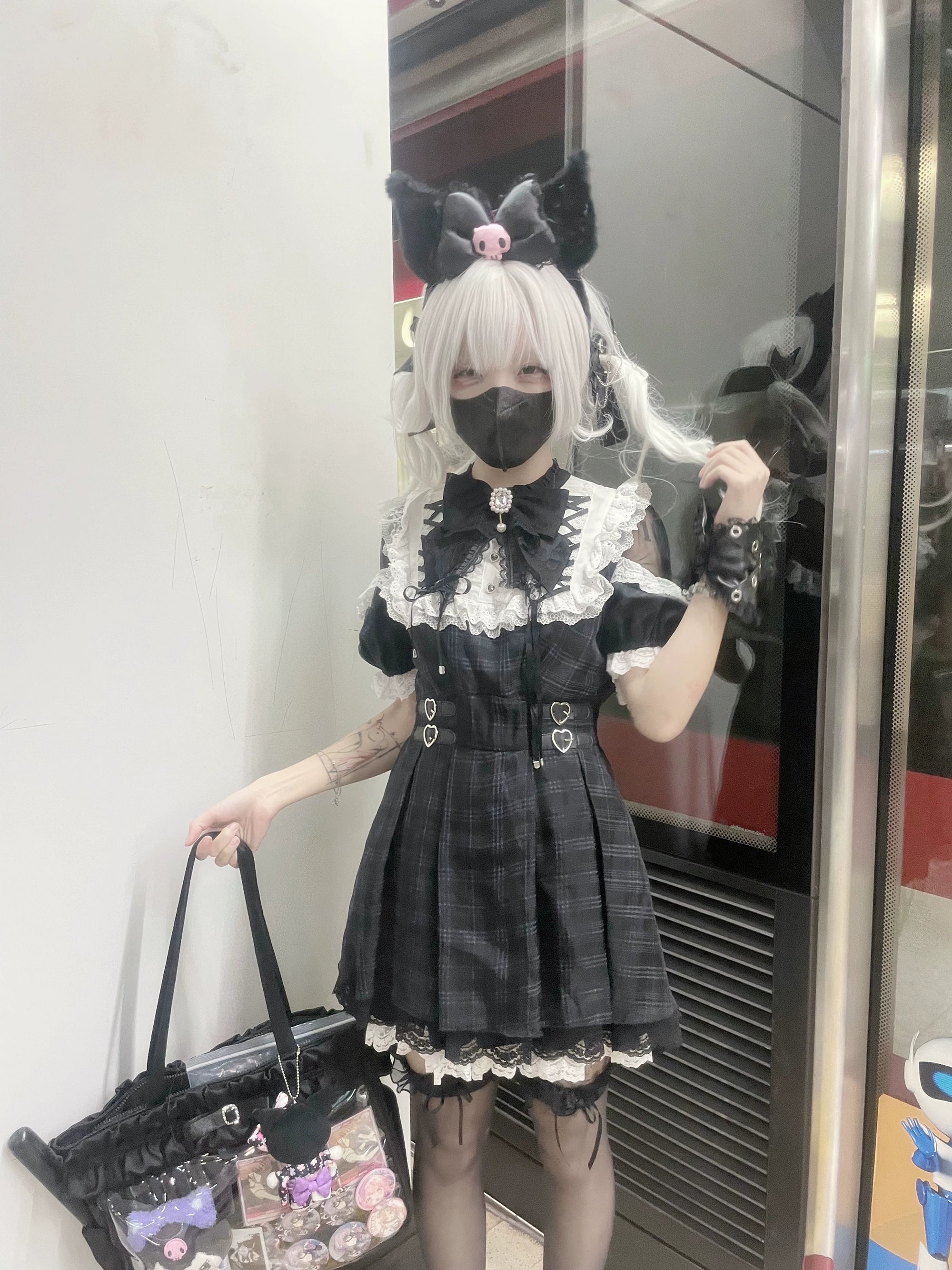 【予約販売】 Angel Heartbeat Black フリルチェックミニ丈ワンピース