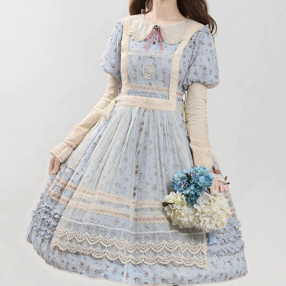【予約販売】Pink Flower 小花模様のボタン付コットンワンピース