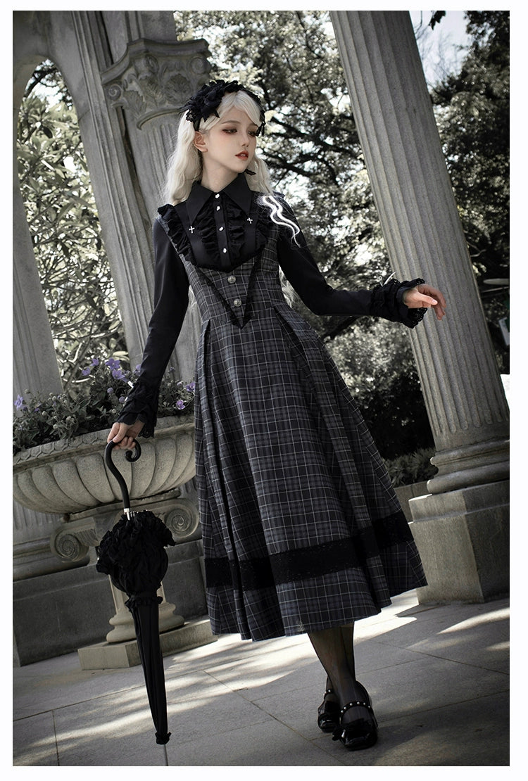 Nameless Letter Grey check jumper skirt and cape