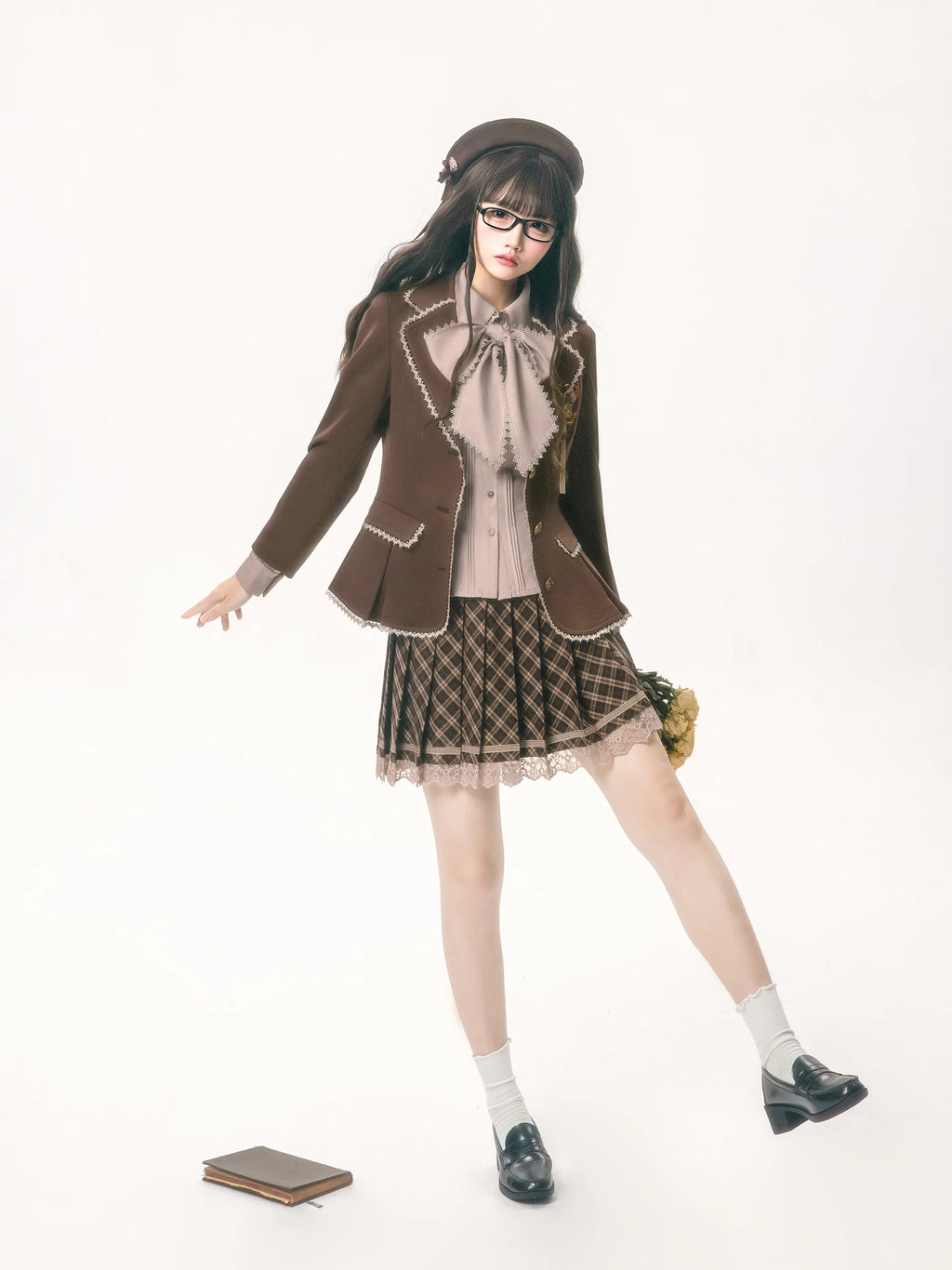 Classical Chocolate 学院風ジャケット・ブラウス・スカート・ベレー帽単品