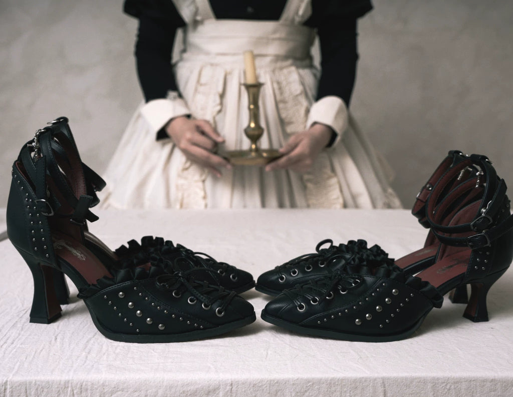 【Twilight Stud Vow】鋲×レース ダークゴシックポインテッドトゥパンプス