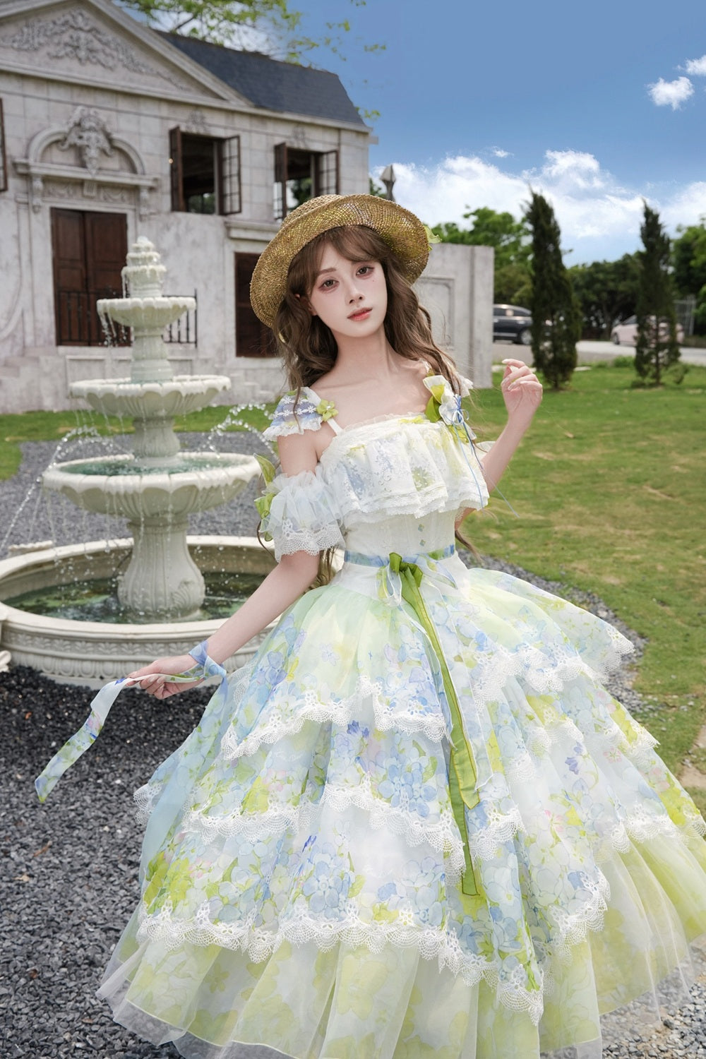 【受注予約6/17まで】風に揺れる紫陽花 ジャンパースカート・ロング丈