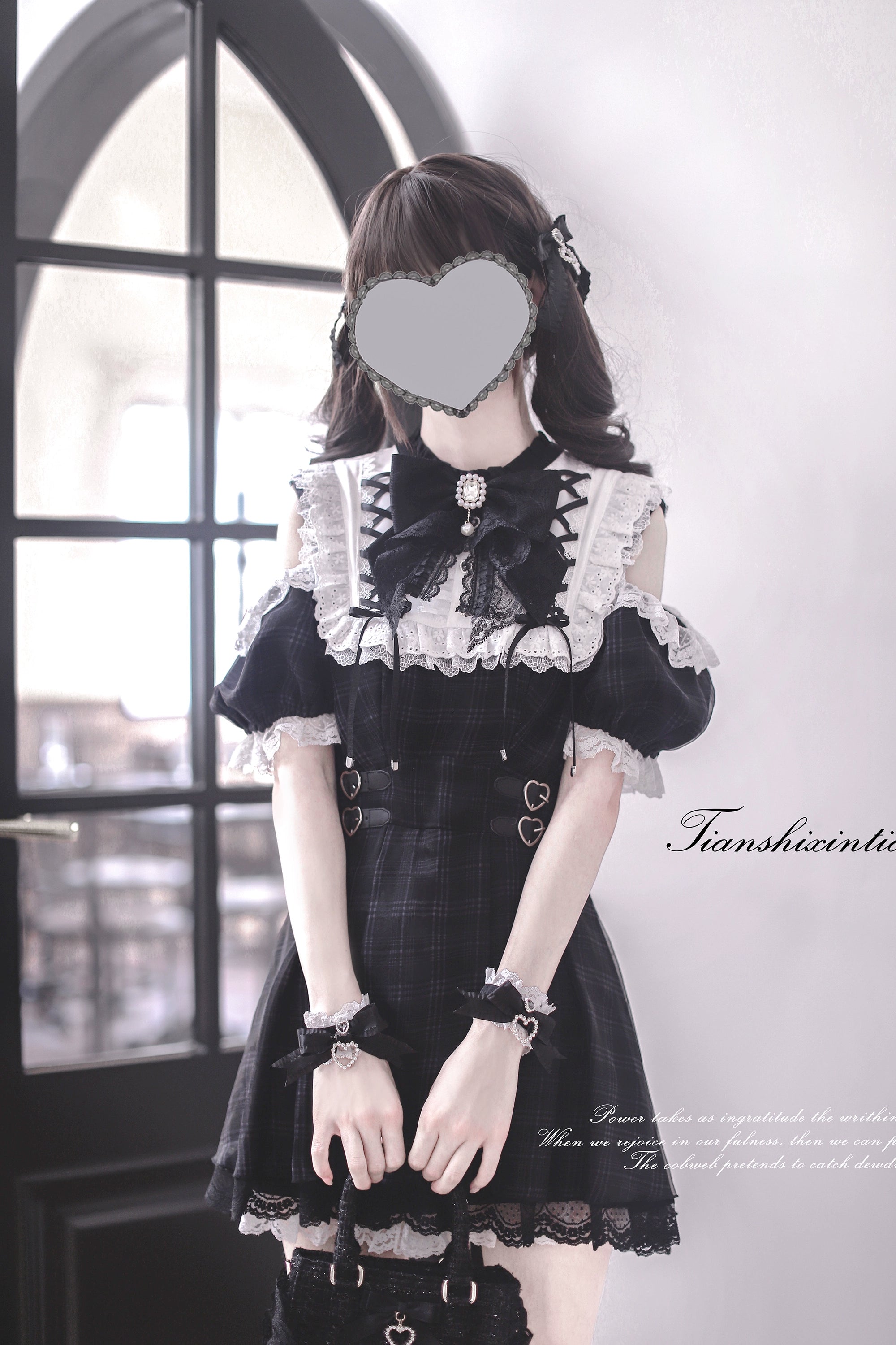 【予約販売】 Angel Heartbeat Black フリルチェックミニ丈ワンピース