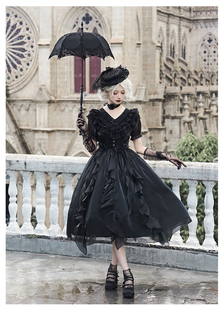 Floating Song Irregular ruffle V-neck dress