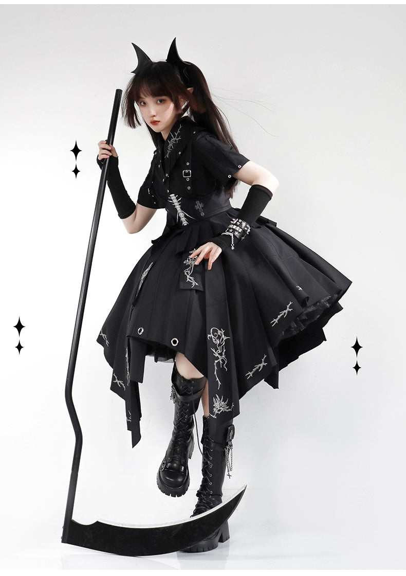 Grim Reaper 骨プリントのコルセット付きワンピース