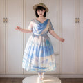 【予約販売】Elegance Greek 油彩画風プリントフレアスリーブジャンパースカート・新色