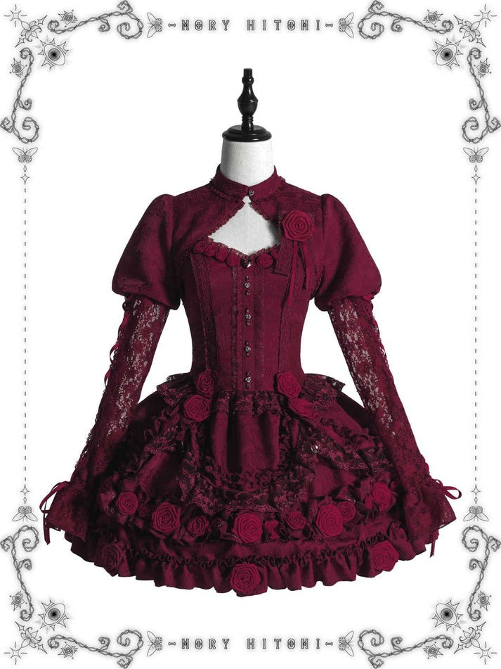 [Pre-orders available until 1/8] Rose Knight II Jacquard Lace Jumper Skirt and Bolero - Red