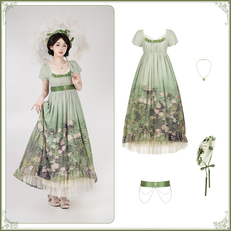 薔薇庭園 油絵プリントワンピース 単品＆セット