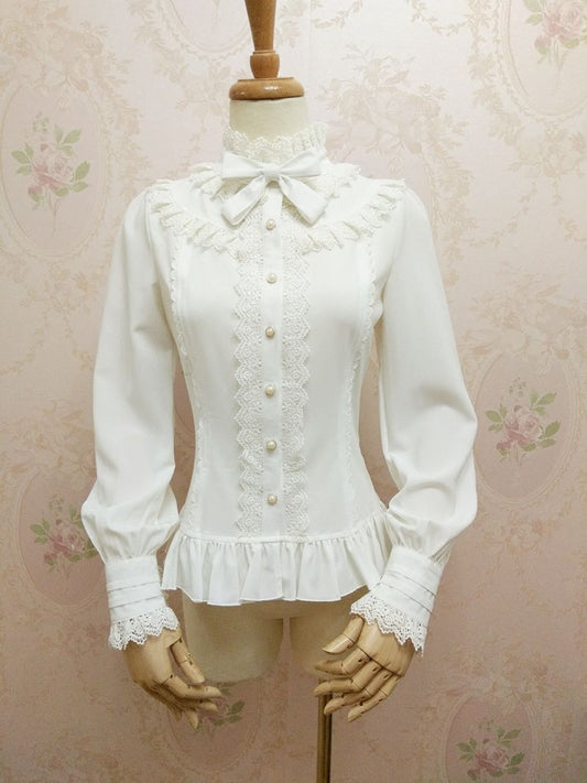 Stand collar lolita lace blouse with ribbon