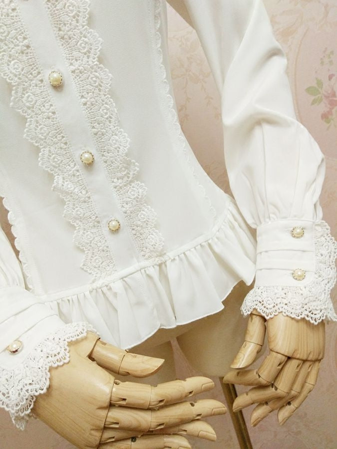 Stand collar lolita lace blouse with ribbon