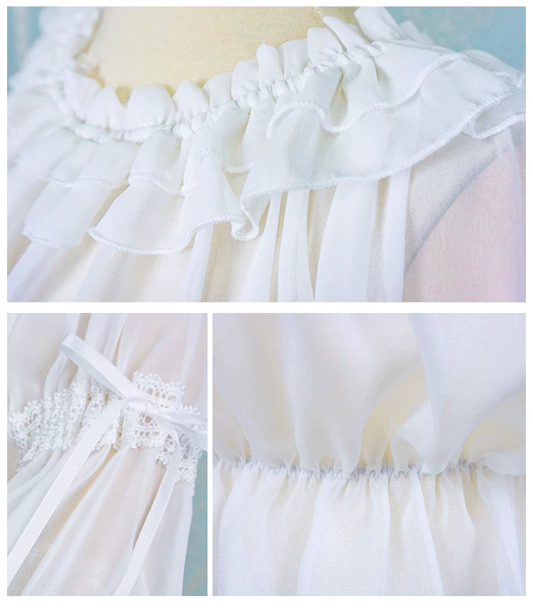 Fluffy puff sleeve See-through blouse with a sense of sheerness