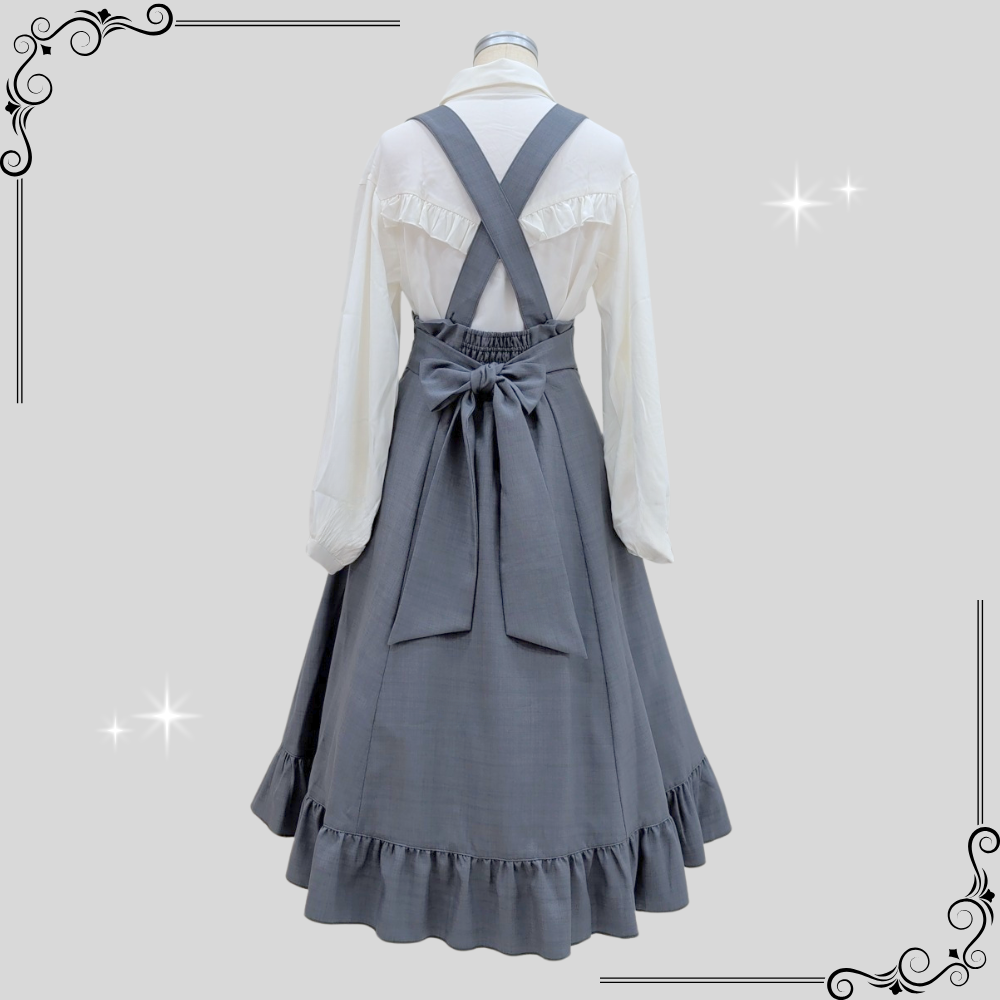 【限定特別価格】クラシカルリボンジャンパースカート・グレー ＋パニエ