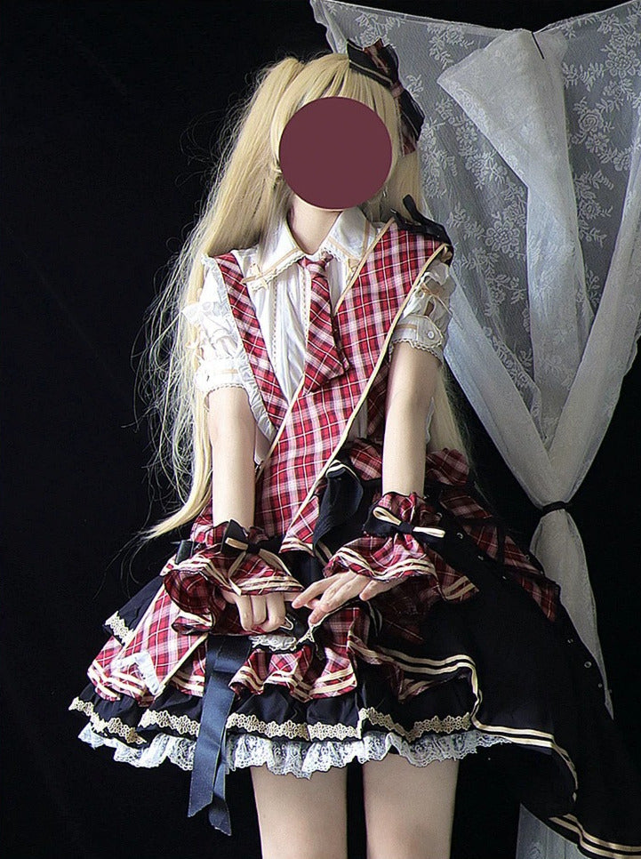 Red Moon チェックとフリルのアイドル風サスペンダースカート フルセット