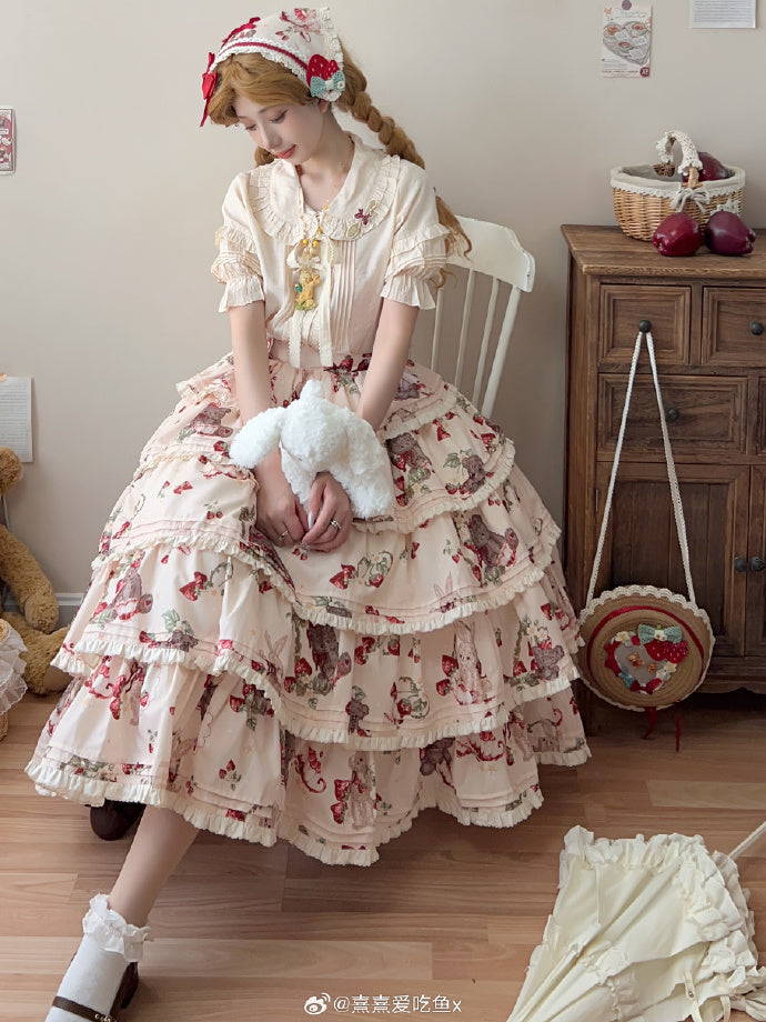 Bunny Bear Bunny Print Tiered Skirt