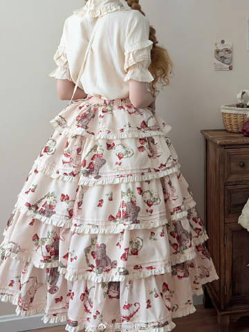 Bunny Bear Bunny Print Tiered Skirt