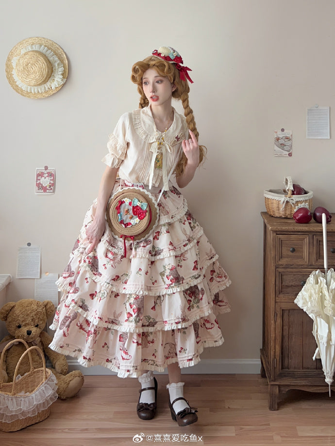 Bunny Bear Bunny Print Tiered Skirt