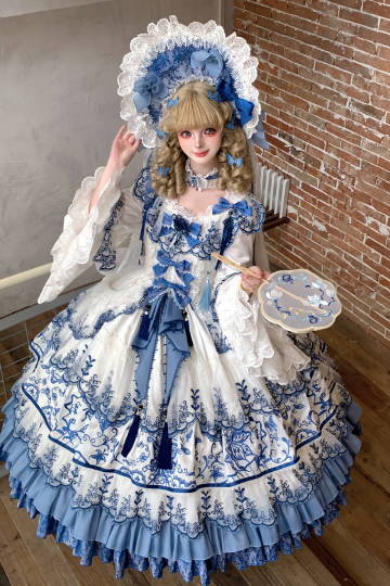 【受注予約8/27まで】 Blue and White ラグジュアリードレス・ロング丈