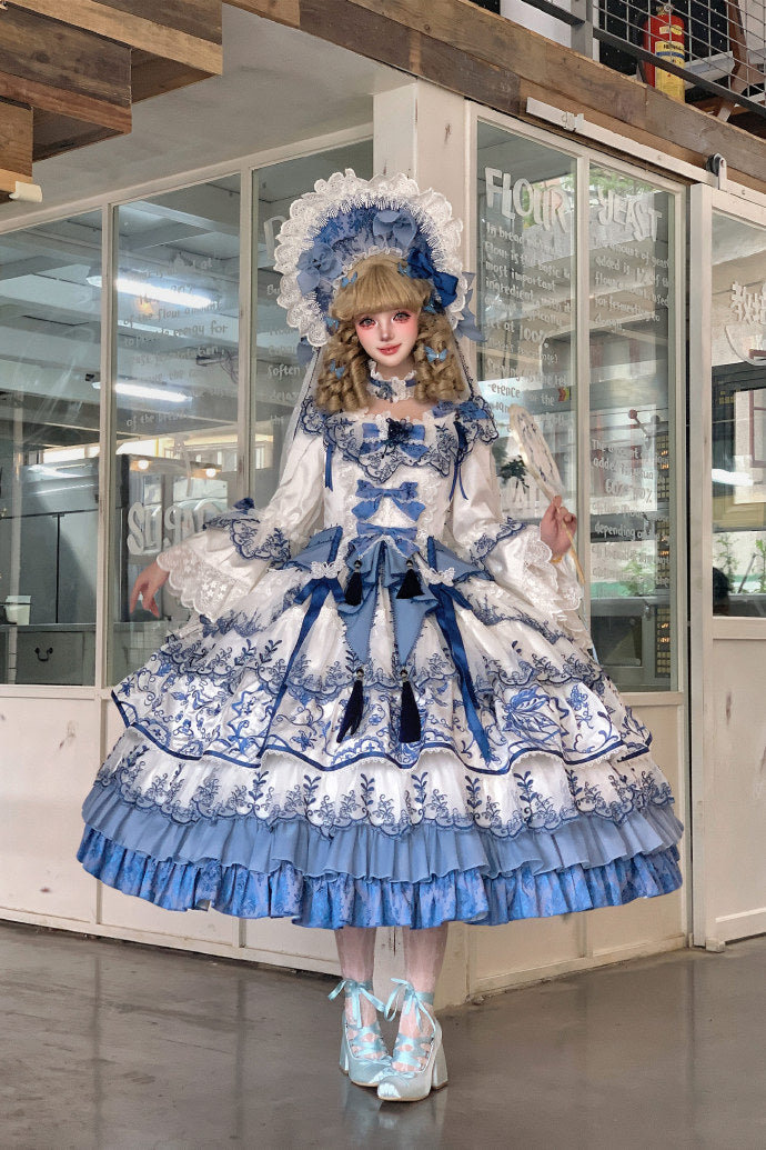 【受注予約8/27まで】 Blue and White ラグジュアリードレス・ロング丈